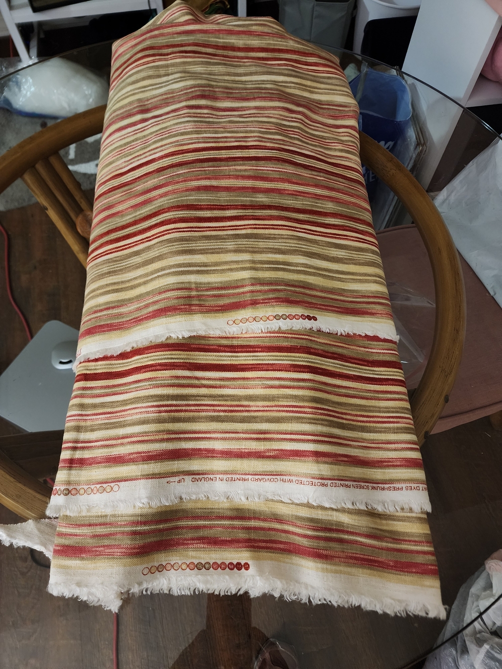 Vintage Print Fabric Striped Drapery Fabric